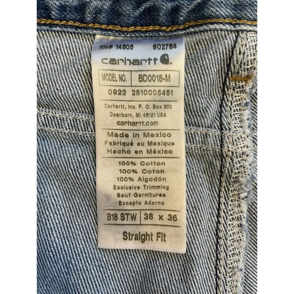 Men Carhartt B18 STW Med Wash Denim Blue Jeans 38 x 36 (Fit: 37 x 35) Straight